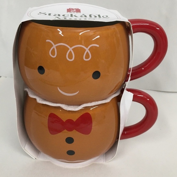 Gingerbread Man Stackable Mugs with Red Handles - Picture 2 of 6